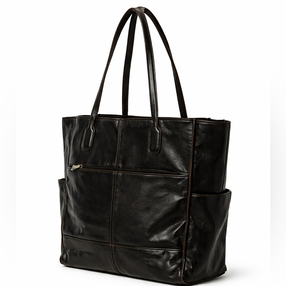 Natural HOBO Maverick Leather Tote Bag with Exterior Zip Pocket